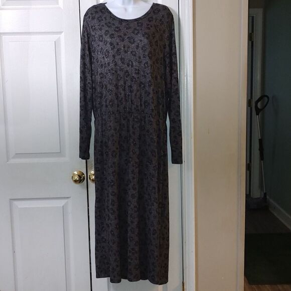 Old Navy gray black long sleeve elastic waist dress soft stretchy material Sz XL - Picture 1 of 6